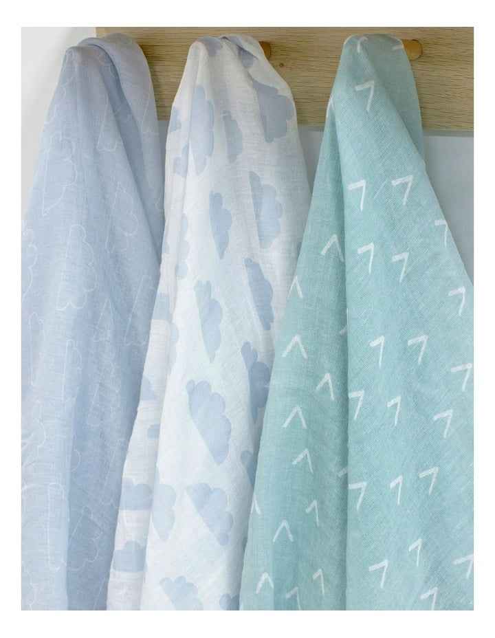 Nordic Muslin Wraps 3 Pack in Blue/Green