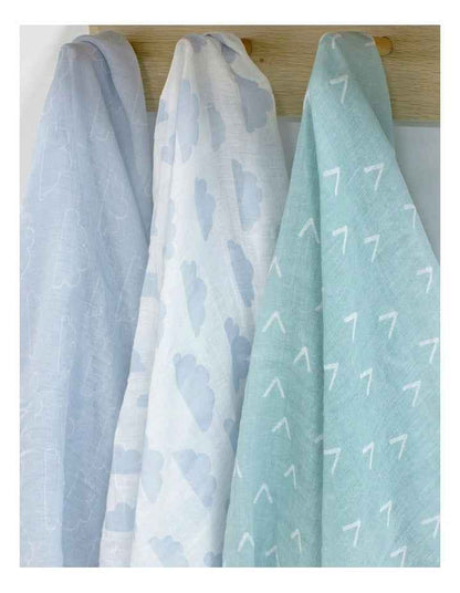 Nordic Muslin Wraps 3 Pack in Blue/Green