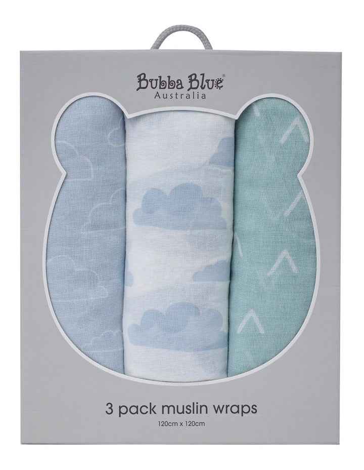 Nordic Muslin Wraps 3 Pack in Blue/Green