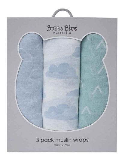 Nordic Muslin Wraps 3 Pack in Blue/Green