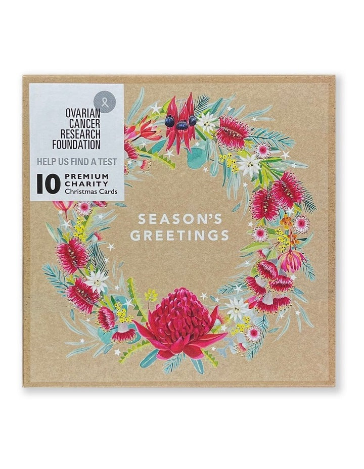Ovarian Cancer Research Foundation Charity Boxed Christmas cards Bush Wreath Design