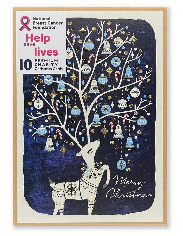 National Breast Cancer Foundation Charity Boxed Christmas cards Night Antler Design