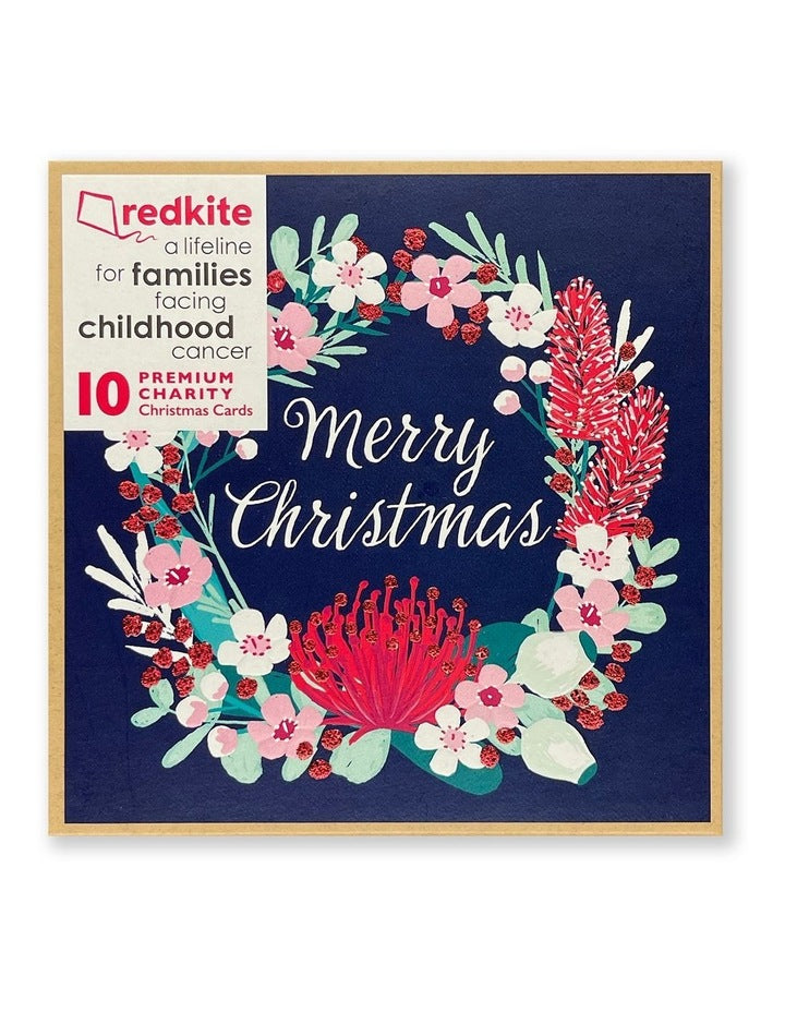 Red Kite Charity Boxed Christmas cards Waratah Wreath design