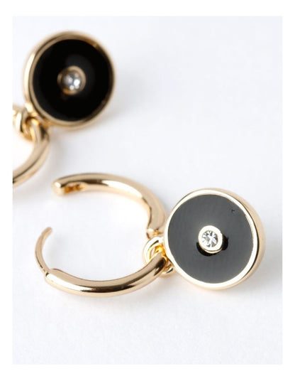 Mini Enamel Disc Earring in Black
