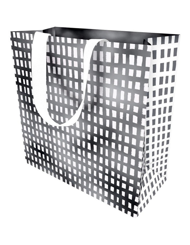 Gift Bag Large Painterly Silver Crosshatch Design