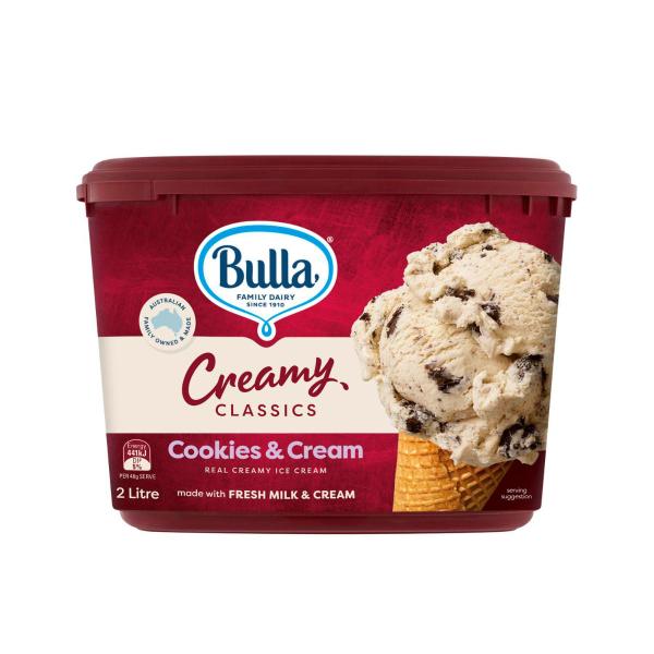 BULLA CC  ICE CREAM:COOKIES CREAM:.:2 LITRE