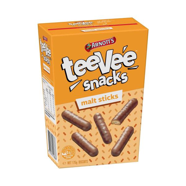 ARNOTT'S TEE VEE SNACKS MALT STICKS CHOCOLATE BISCUITS 175G