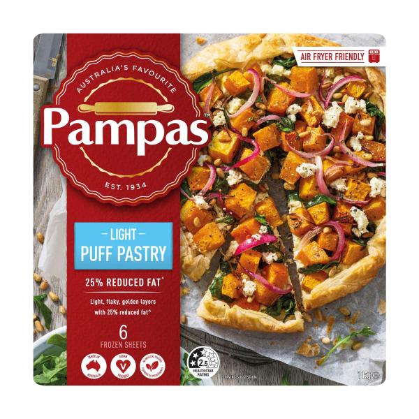 PAMPAS FROZEN REDUCED FAT PUFF PASTRY 6 SHEETS 1KG