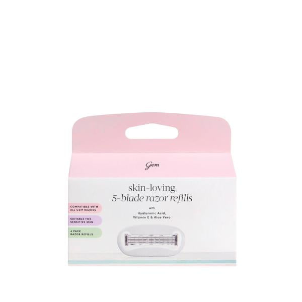 GEM SKIN-LOVING 5 BLADE RAZOR REFILLS 4 PACK