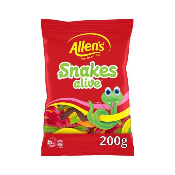 ALLEN'S LOLLIES SNAKES ALIVE LOLLY BAG 200G