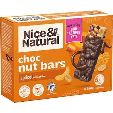Nice & Natural Dark Choc Nut Bars Apricot 6 pack