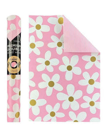 White and Gold Daisies on Pink Roll Wrap