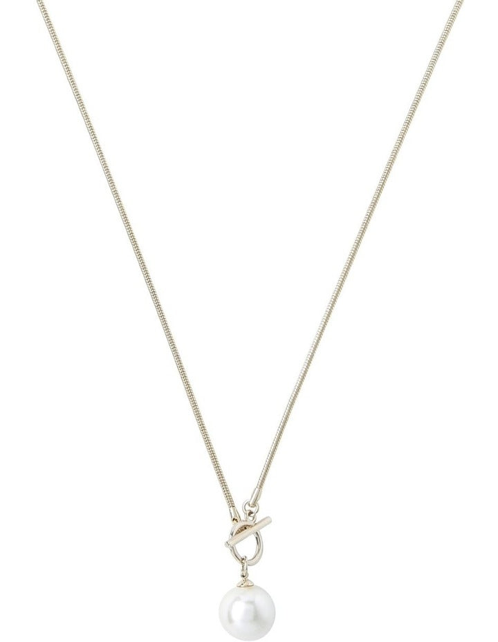 Long Snake Chain Necklace with Pearl Fob in Gold