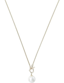 Long Snake Chain Necklace with Pearl Fob in Gold