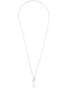 Long Snake Chain Necklace with Pearl Fob in Gold