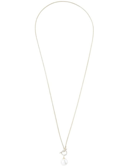 Long Snake Chain Necklace with Pearl Fob in Gold