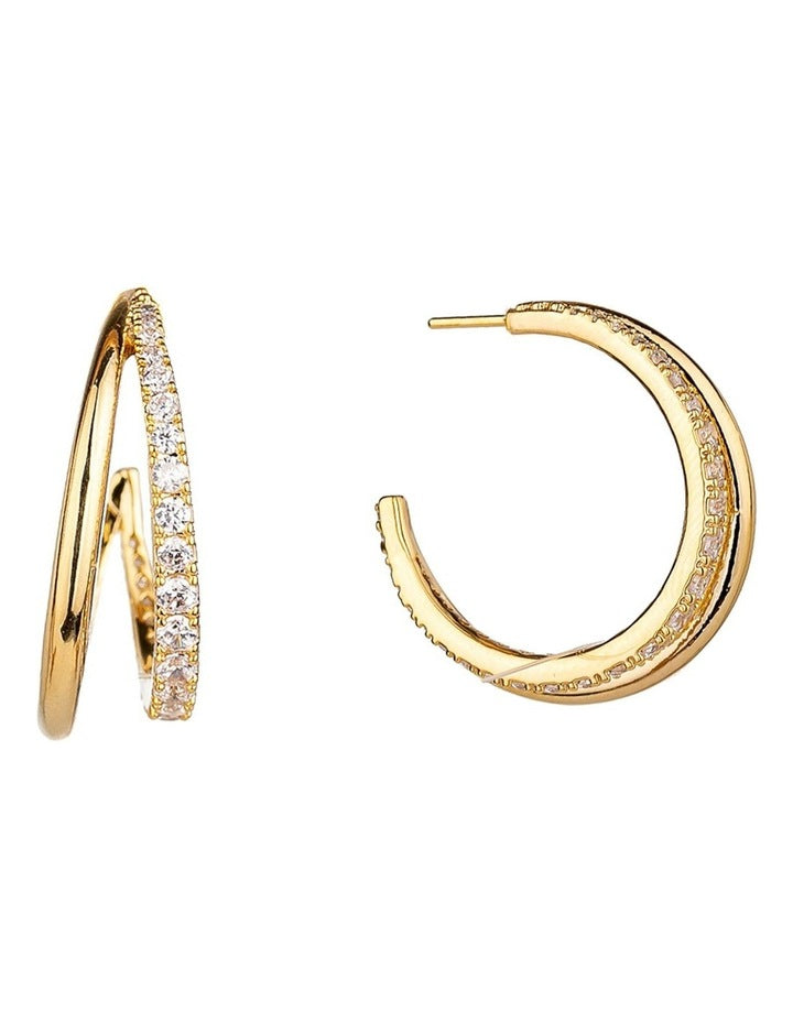 Double Strand Hoop Earring With CZ in Gold
