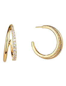 Double Strand Hoop Earring With CZ in Gold