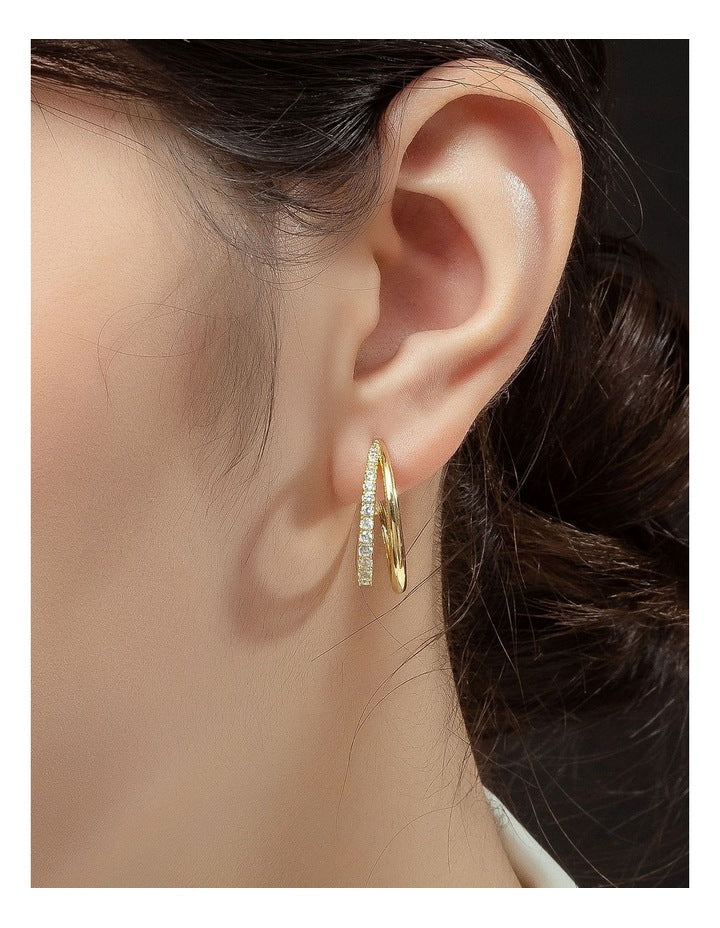 Double Strand Hoop Earring With CZ in Gold