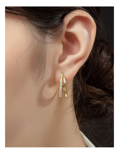 Double Strand Hoop Earring With CZ in Gold