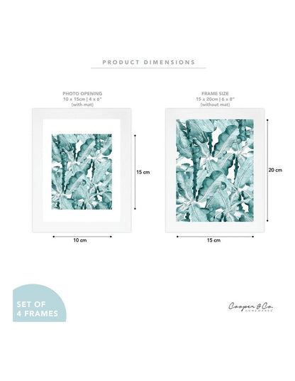15x20cm Matt to 10x15cm Set Of 4 Photo Frames in White