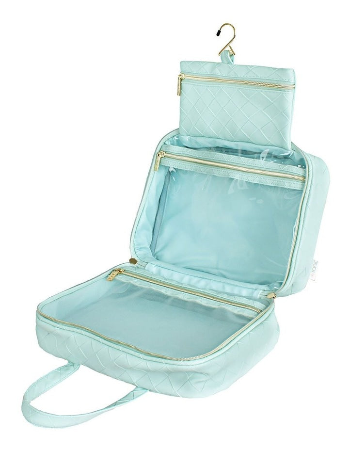 Woven Hanging Cosmetic Bag in Teal