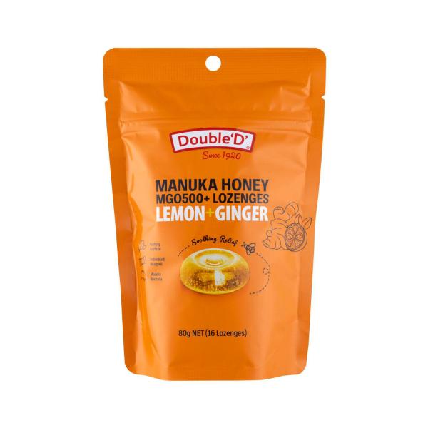 DOUBLE D MANUKA HONEY LEMON GINGER LOZENGES 16PK