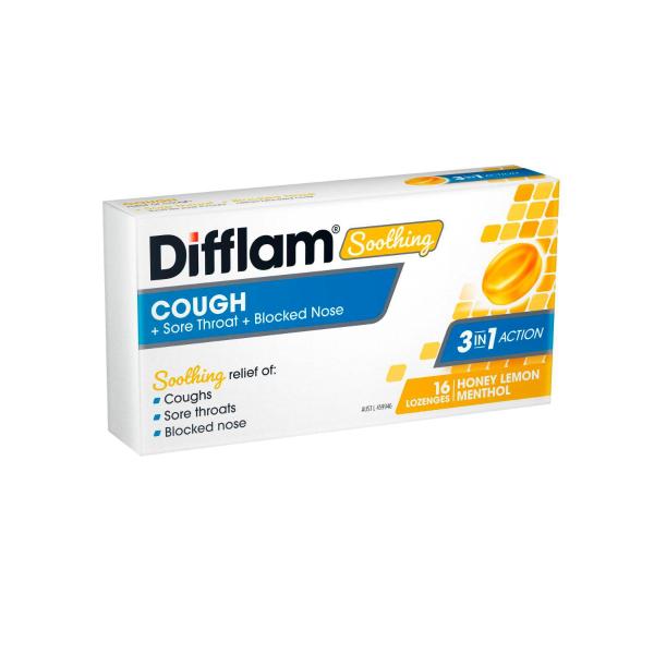 DIFFLAM SOOTHING LOZENGES COUGH 3 IN 1 16PK