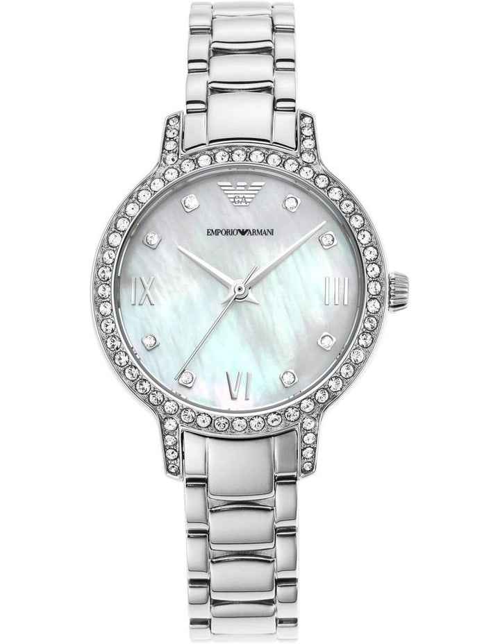 Silver Analogue Watch with Mother of Pearl Dial