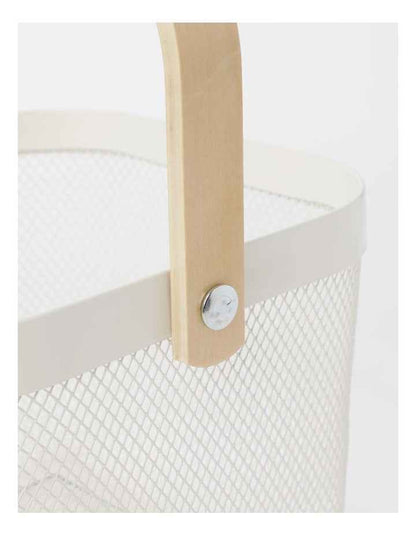 Mesh Basket with Wood Handle 24.5x24.5x18cm in White