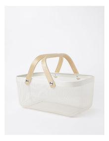 Mesh Basket with Wood Handle 35x20x17cm in White