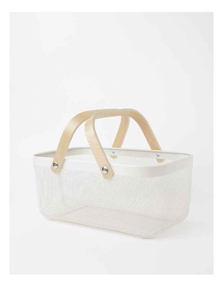 Mesh Basket with Wood Handle 35x20x17cm in White
