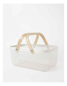 Mesh Basket with Wood Handle 35x20x17cm in White