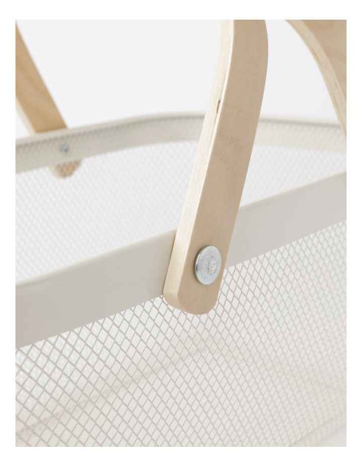 Mesh Basket with Wood Handle 35x20x17cm in White