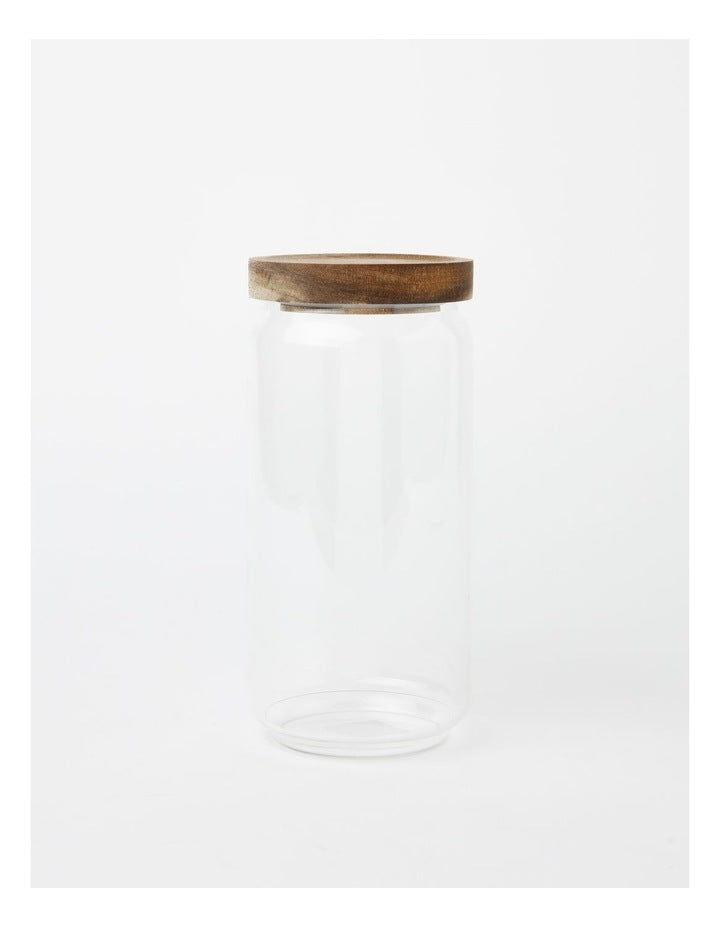 Glass Storage Jar with Acacia Lid 1000ml in Clear