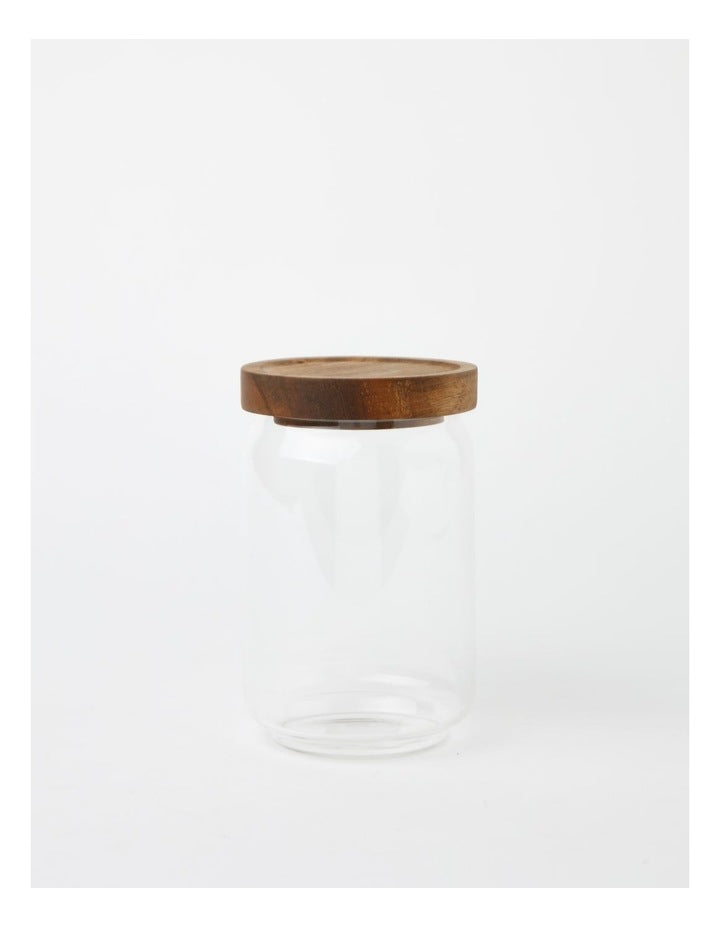 Glass Storage Jar with Acacia Lid 700ml in Clear