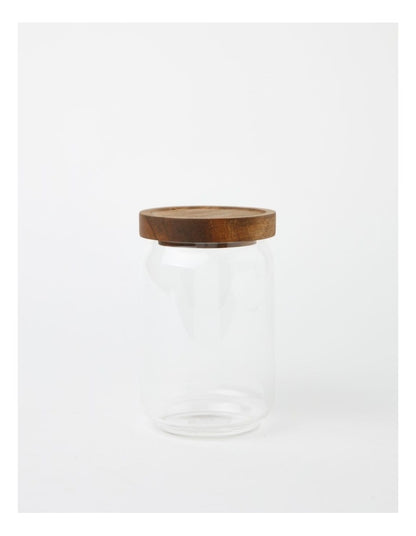 Glass Storage Jar with Acacia Lid 700ml in Clear