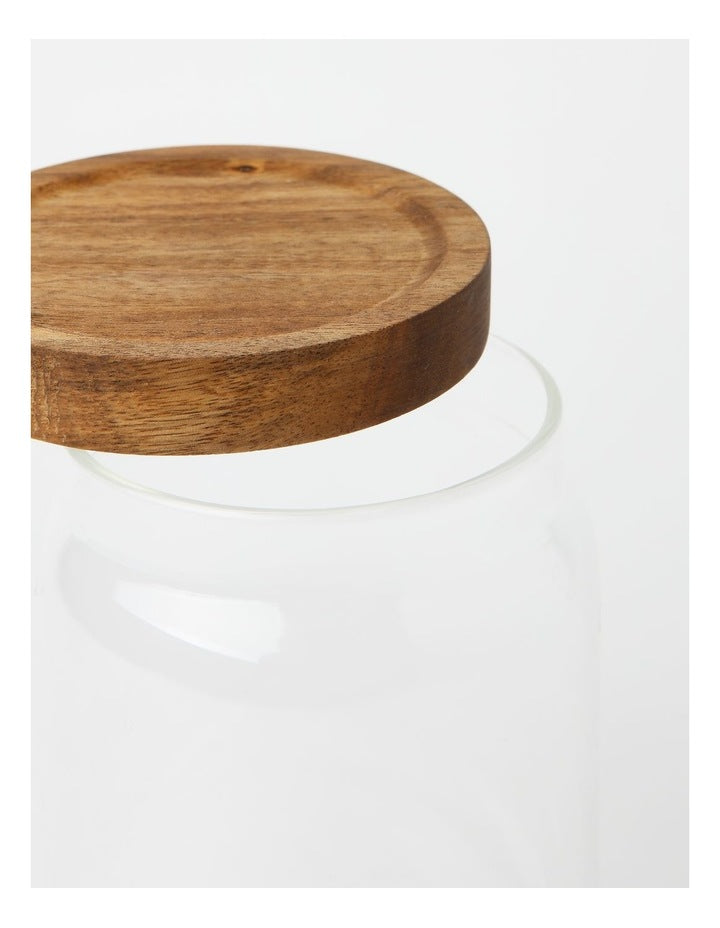 Glass Storage Jar with Acacia Lid 700ml in Clear