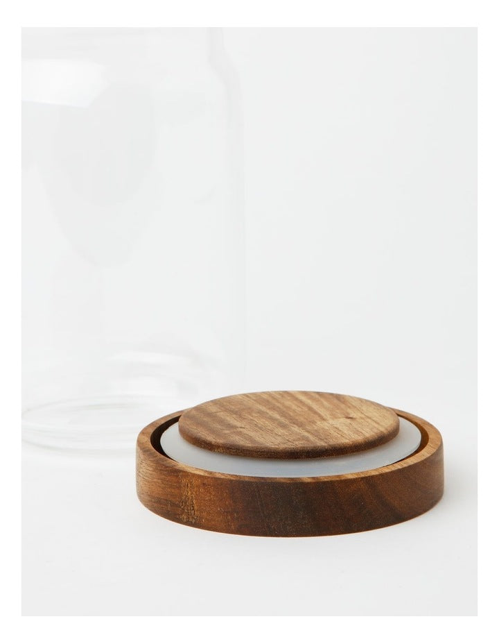 Glass Storage Jar with Acacia Lid 700ml in Clear