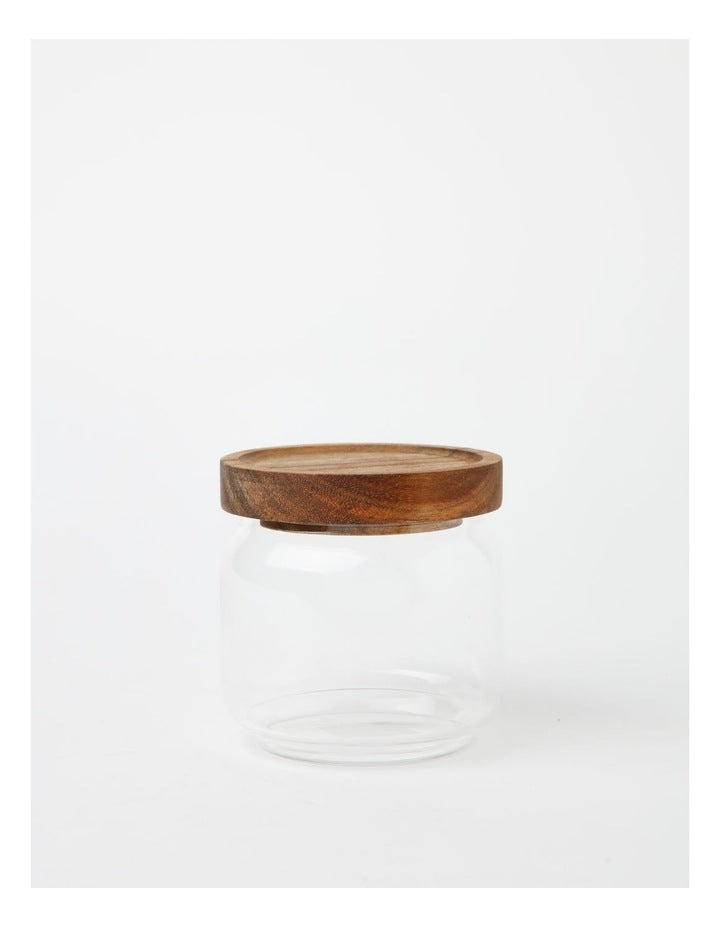 Glass Storage Jar with Acacia Lid 400ml in Clear