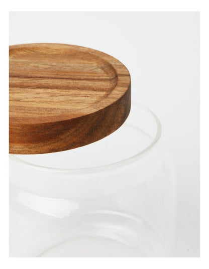Glass Storage Jar with Acacia Lid 400ml in Clear