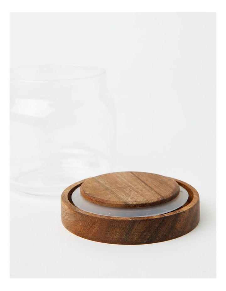Glass Storage Jar with Acacia Lid 400ml in Clear