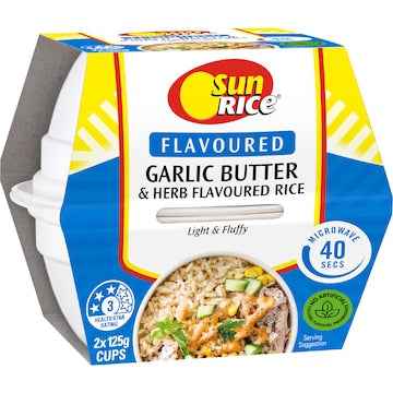 Sunrice Microwave Garlic Butter & Herb Flavoured Rice 125g x 2 pack