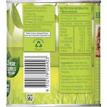 Golden Circle Canned Vegetables Baby Beetroot Cans 450g