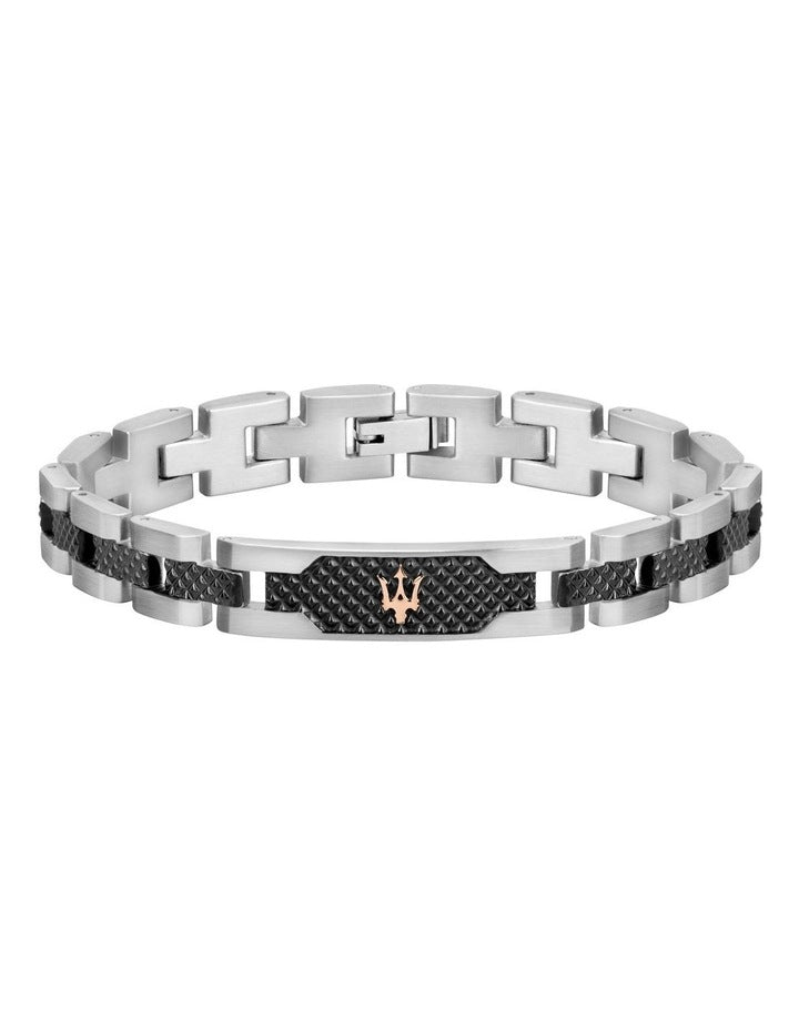 Stainless Steel Bracelet with Black Carbon Fibre Highlights