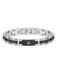 Stainless Steel Bracelet with Black Carbon Fibre Highlights