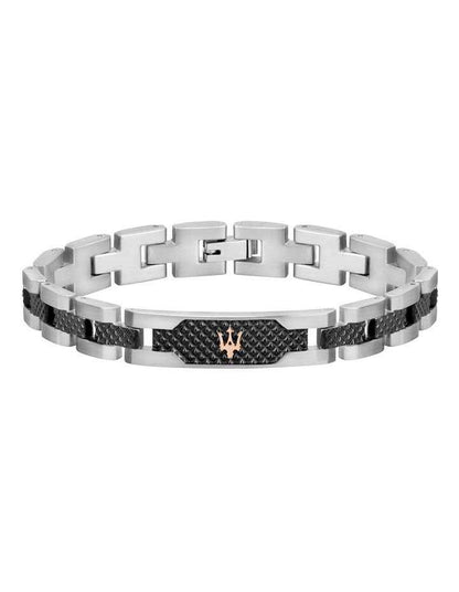 Stainless Steel Bracelet with Black Carbon Fibre Highlights