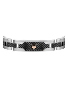 Stainless Steel Bracelet with Black Carbon Fibre Highlights