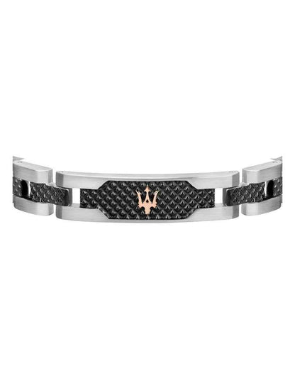 Stainless Steel Bracelet with Black Carbon Fibre Highlights