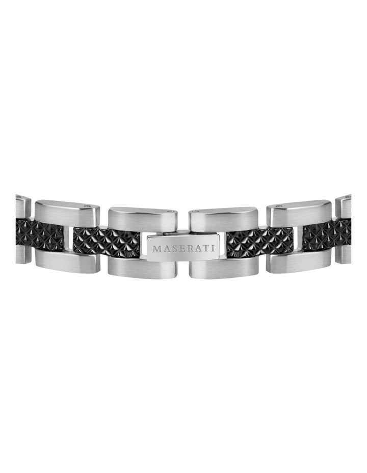 Stainless Steel Bracelet with Black Carbon Fibre Highlights